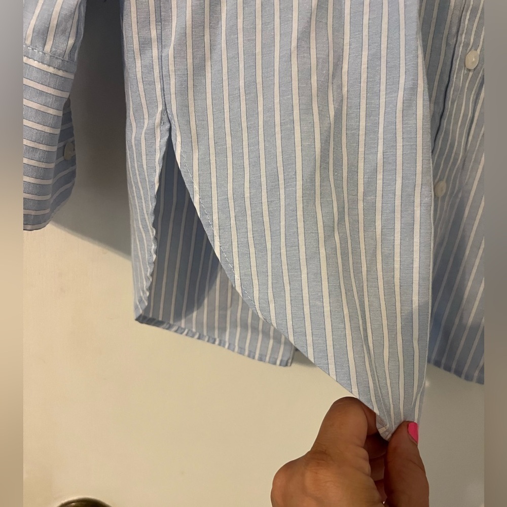 MNG button down blue white stripped shirt size L (J134) - Picture 2 of 12